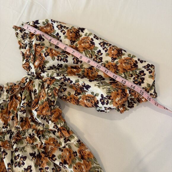 Anthropologie Love The Label Sz M Floral Puff Slv Maxi Dress Earthy Boho Roses - Picture 14 of 16